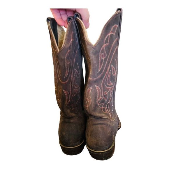 Frye Billy stitch cowgirl western boots brown with orange stitching design sz 9 - Picture 3 of 16